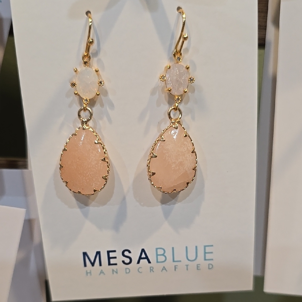Pink and Gold Teardrop Earrings with Floral Accents